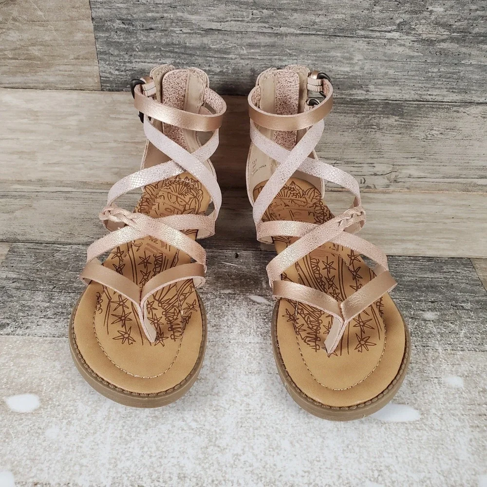 Blowfish Malibu Bungalow Girls Sandals‎ Sz 13.5 Gold Die Cut Roller Reptile